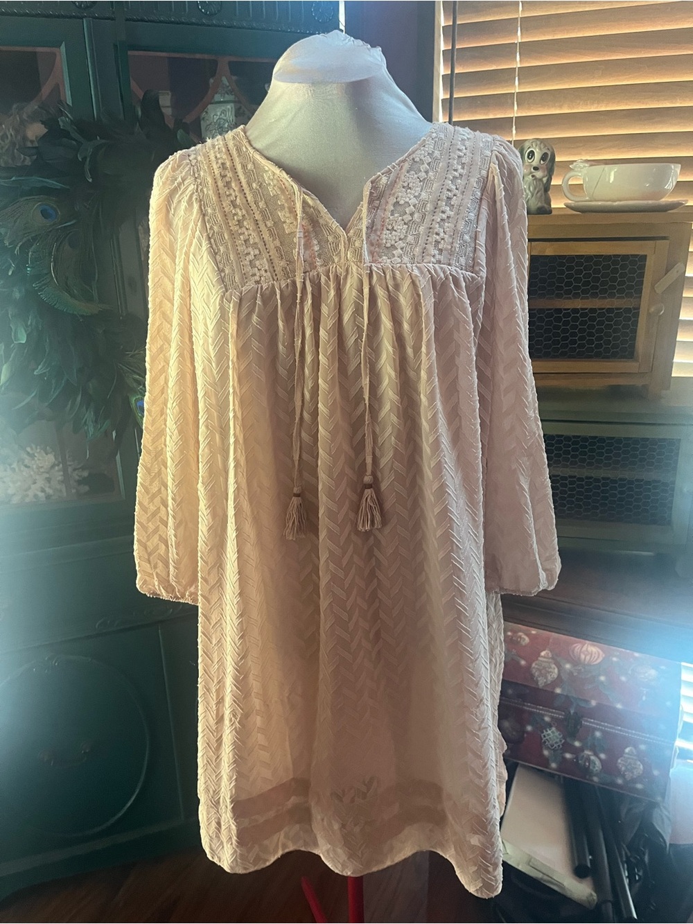 Anthropologie One September brand large Blush Pink Textured Boho Tunic Dress